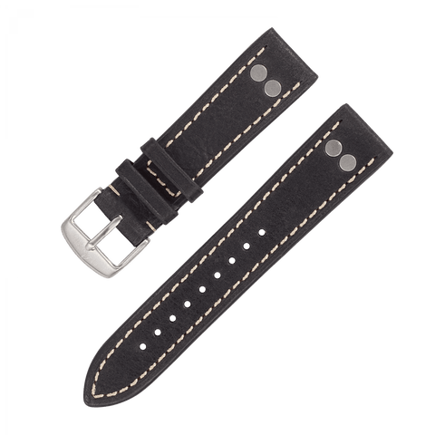 XL pilot rem i sort kalvelæder